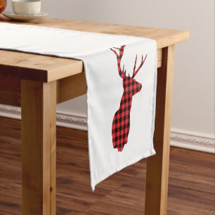 Chemin De Table Court Red Buffalo Plaid Deer Head Short Table Runner