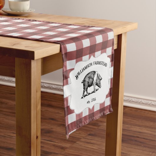 Chemin De Table Court Red Buffalo Plaid Farm Pig Short Table Runner (In Situ)