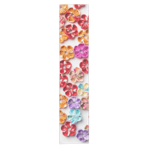 Chemin De Table Court Ressort tissu cousu artisanal Fleurs Multicolor