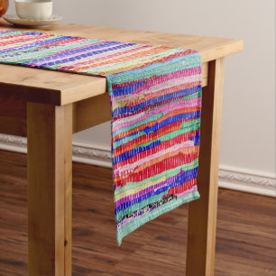 Chemin De Table Court restes de textiles à la main bandes motifs colorfu