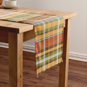 Chemin De Table Court Retro Automne Plaid Vintage Bandes fines Motif