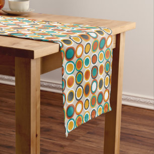 Chemin De Table Court Retro Circles 1970 Motif Orange Brown Turquoise