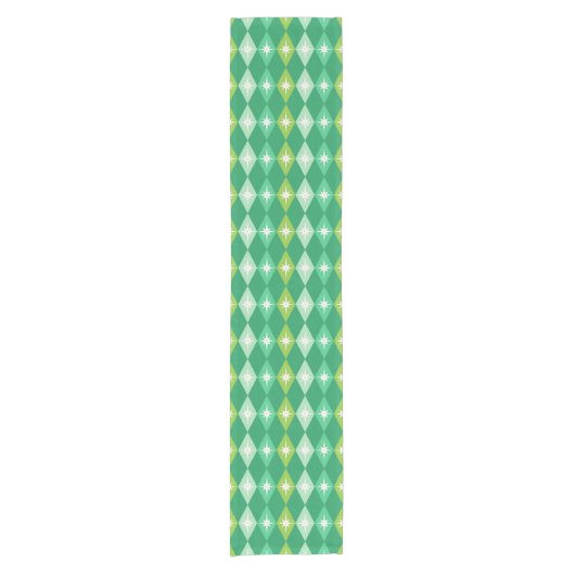 Chemin De Table Court Retro Mid Century moderne Diamants verts Noël (Devant)