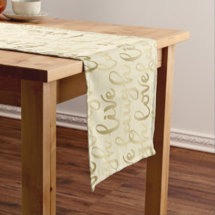 Chemin De Table Court Rire en direct Love Faux Gold Letting Light Beige
