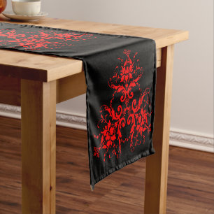 Chemin De Table Court Romantique, Elégant Vintage Damask Red Goth