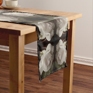 Chemin De Table Court Rose blanche avec gouttes de pluie Vintage Abstrai