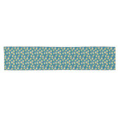 Chemin De Table Court Rose floral jaune sur bleu (Horizontal)