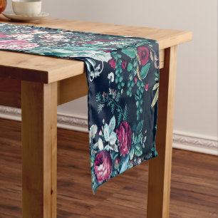 Chemin De Table Court Rose Magenta Vert Bleu Peine Turquoise et Fleurs R