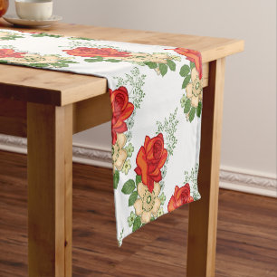 Chemin De Table Court Rose rouge et marguerites