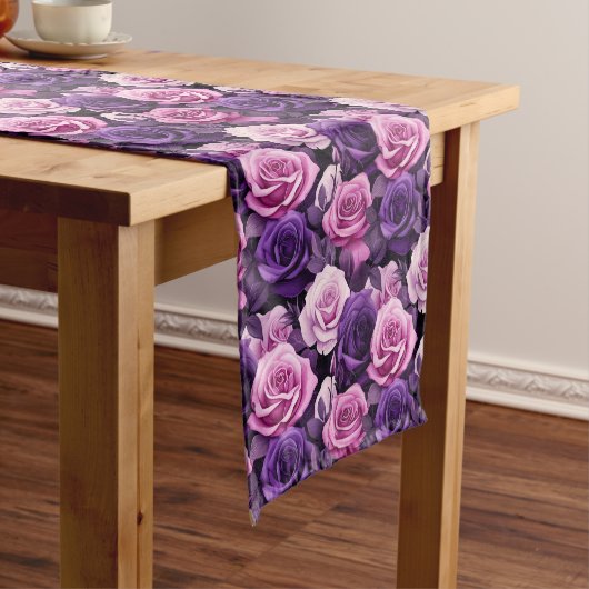 Chemin De Table Court Roses roses et violettes (In Situ)