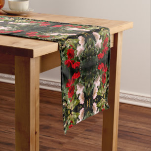 Chemin De Table Court Roses Rouge et Blanc trempés Abstraits
