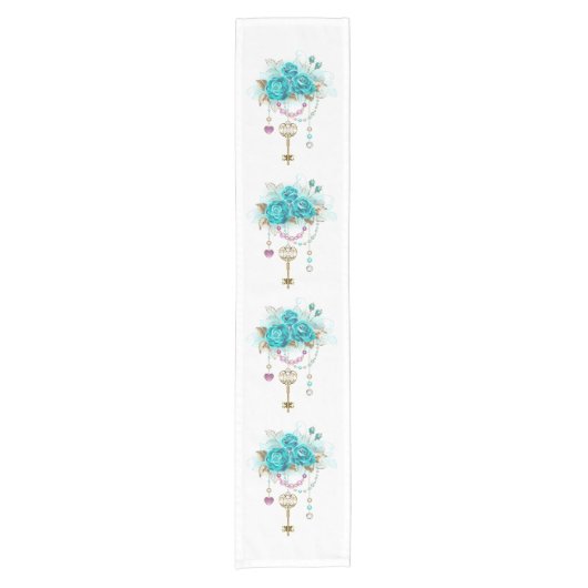Chemin De Table Court Roses turquoise avec touches (Devant)