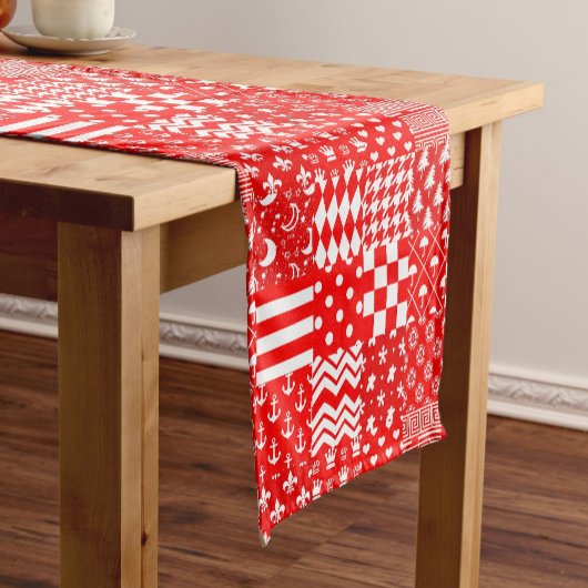 Chemin De Table Court Rouge blanc Mixte Motif Patchwork Design