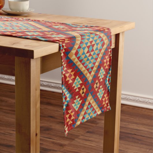 Chemin De Table Court Rouge bleu Turquoise orange jaune Oriental Kilim M (In Situ)