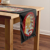 Chemin De Table Court Rouge embelli et or d'éléphant d'Asie (In Situ)