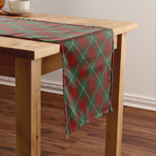 Chemin De Table Court Rouge rustique vert et Motif Tartan beige