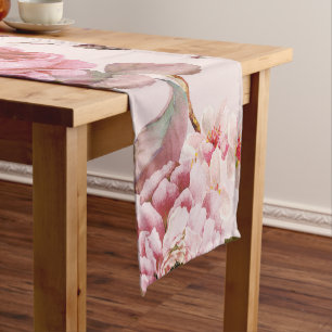 Chemin De Table Court Rougissent les roses floraux d'aquarelle rose et