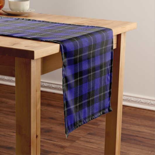 Chemin De Table Court Royal Blue Black Plaid (In Situ)