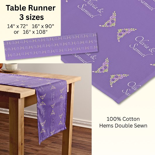 Chemin De Table Court Runner de table Ajouter des noms Fleurs mauves vio
