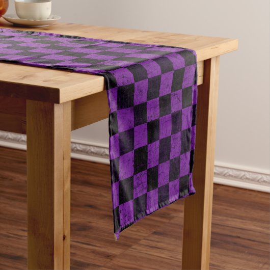 Chemin De Table Court Rustic Checks, Purple and Black (In Situ)
