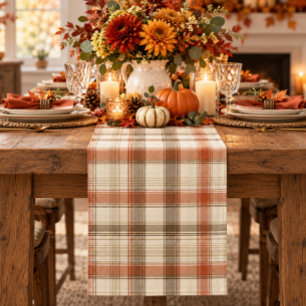 Chemin De Table Court Rustique Automne Classique Carreaux Rust Crème Mar