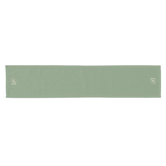 Chemin De Table Court Sage foncé vert avec Monogramme initial (Horizontal)