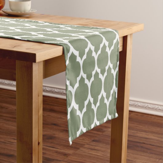 Chemin De Table Court Sage Vert Blanc Marocain #4LG Motif (In Situ)