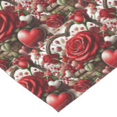 Chemin De Table Court Saint Valentin Coeurs rouges et fleurs Roses (Coin)