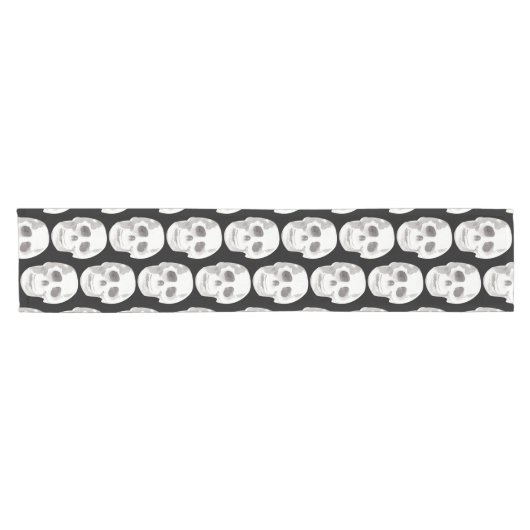 Chemin De Table Court Scary Scull Black & White Pattern (Horizontal)
