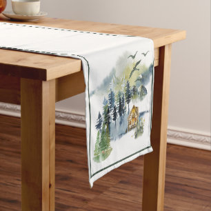 Chemin de table court scène de forêt aquarelle
