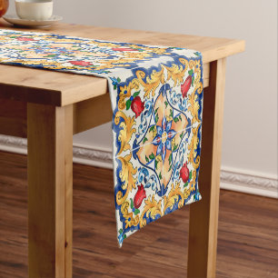 Chemin De Table Court Sicilienne Majolica Motif de carreaux colorés