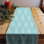 Chemin De Table Court Simple Bleu & Blanc Noël Arbre Motif vacances