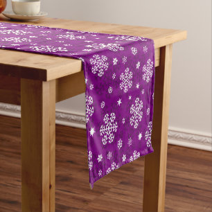 Chemin De Table Court Snowflakes Motif sur Purple