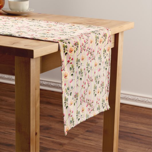 Chemin De Table Court Soft Pink Floral Stripe Pattern (In Situ)