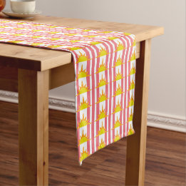 Chemin De Table Court Soleil jaune orange sur bandes roses