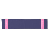 Chemin De Table Court Solid Navy Blue Hot Pink #2 Ribbon Nom Monogram (Horizontal)