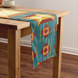 Chemin De Table Court Southwestern Golden Sun Rays Design indien