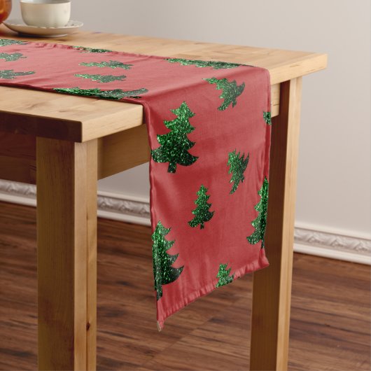 Chemin De Table Court Sparkly sapin vert étincelle rouge motif (In Situ)