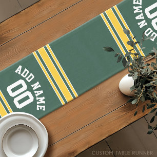Chemin De Table Court Sport personnalisé à rayures vert et jaune or