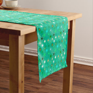 Chemin De Table Court Starburst Print, Turquoise et Aqua
