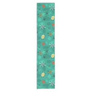 Chemin De Table Court Starbursts Spoutnik du milieu du siècle Turquoise