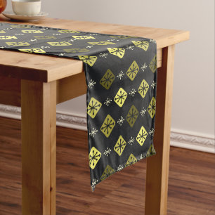 Chemin De Table Court Starburts du milieu du siècle Diamants Noir Jaune