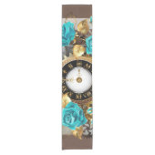 Chemin De Table Court Steampunk Clock and Turquoise Roses on Striped (Devant)