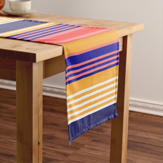 CHEMIN DE TABLE COURT STRIPES BLEU JAUNE ROUGE (In Situ)