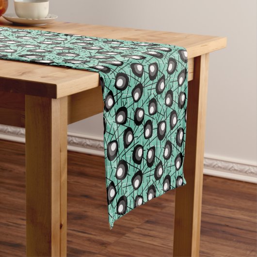 Chemin De Table Court Style Cinties | Aqua, Blobs noirs | Rétro (In Situ)