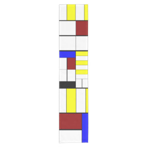 Chemin De Table Court Style Mondrian coloré Rouge, Bleu, Motif Jaune