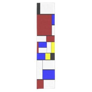 Chemin De Table Court Style Mondrian coloré Rouge, Bleu, Motif Jaune