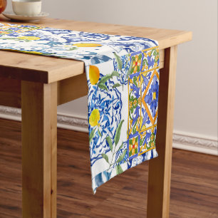 Chemin De Table Court Style sicilien, art d'été Table Runner