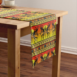 Chemin De Table Court Sud-Ouest Kokopelli Motif Jaune Et Rouge