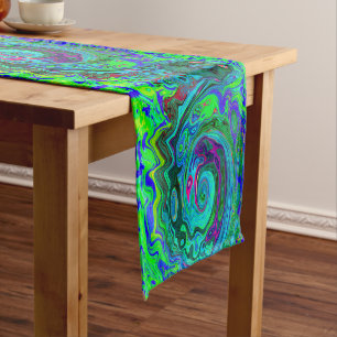 Chemin De Table Court Super Abstrait Retro Green et Blue Swirl